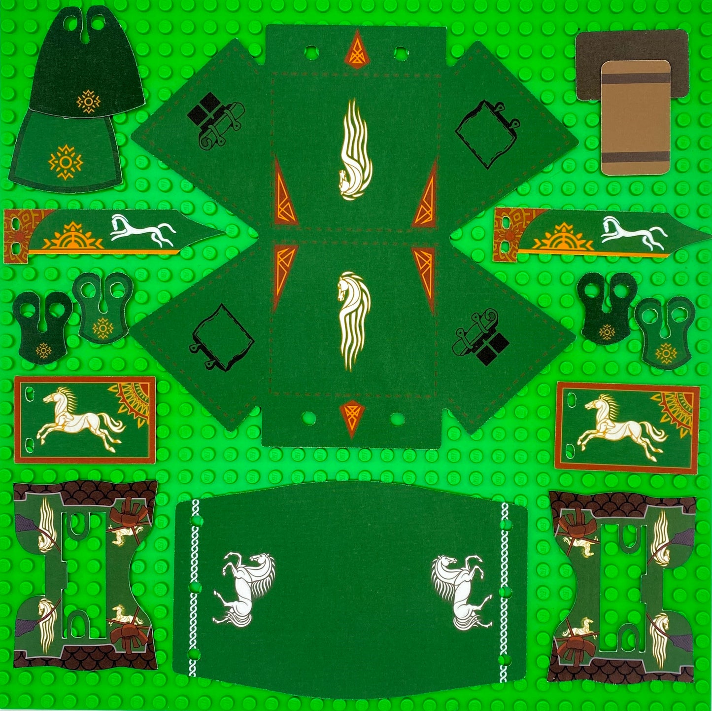 Rohan: Encampment Set (LOTR-ROH-02) Tent, Wagon Tarp, Flags, Horse Bardings + More!