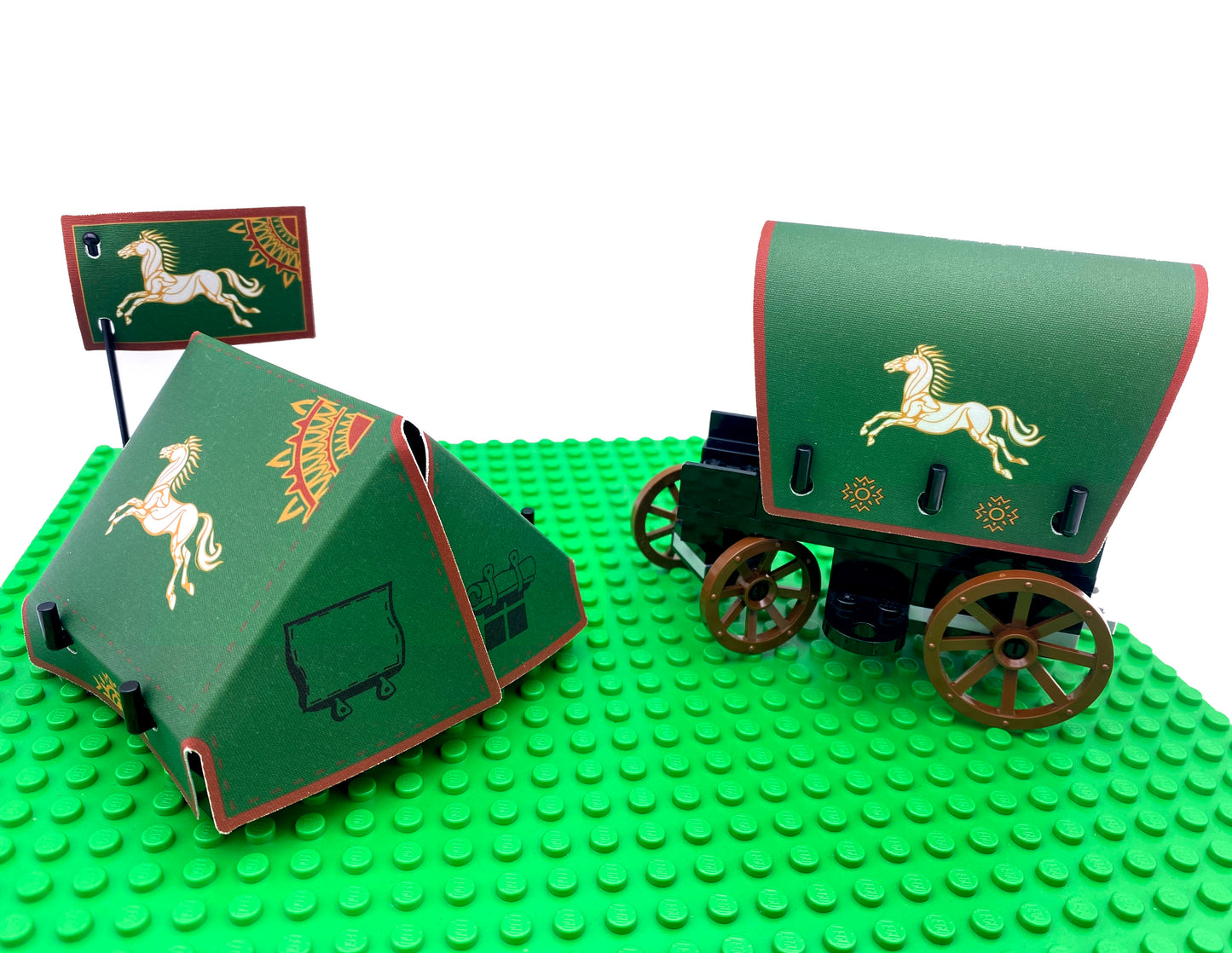 Rohan: Encampment Set (LOTR-ROH-02) Tent, Wagon Tarp, Flags, Horse Bardings + More!