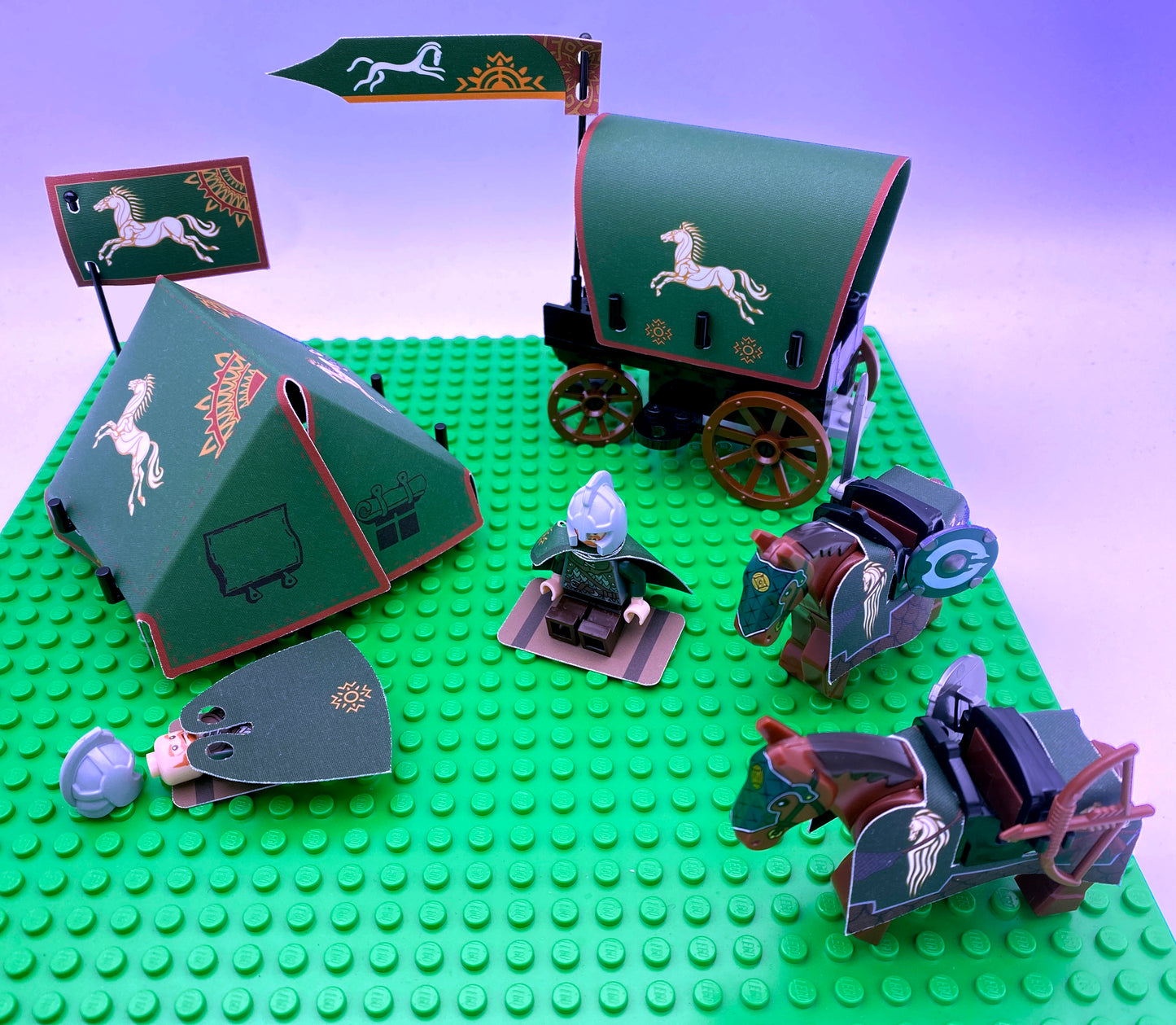 Rohan: Encampment Set (LOTR-ROH-02) Tent, Wagon Tarp, Flags, Horse Bardings + More!