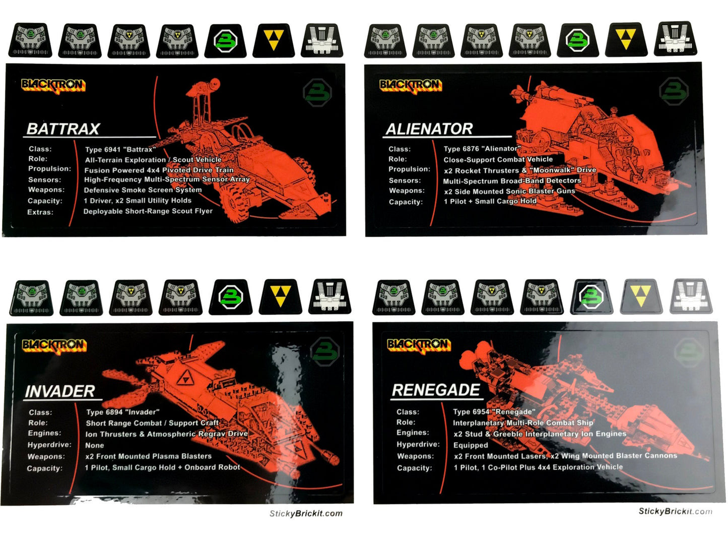 Blacktron: Plaque (8x16 tile) Stickers (BT-13)