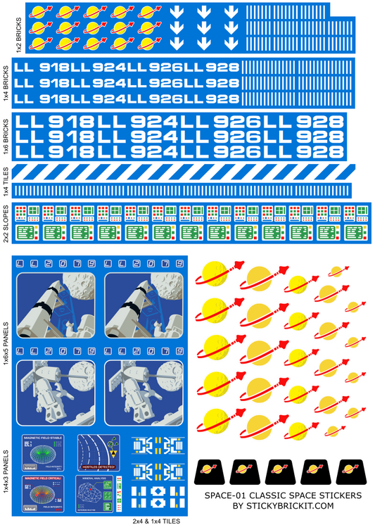 Classic Space: Multi-Sticker Sheet for Classic Space Bricks (SPACE-01)