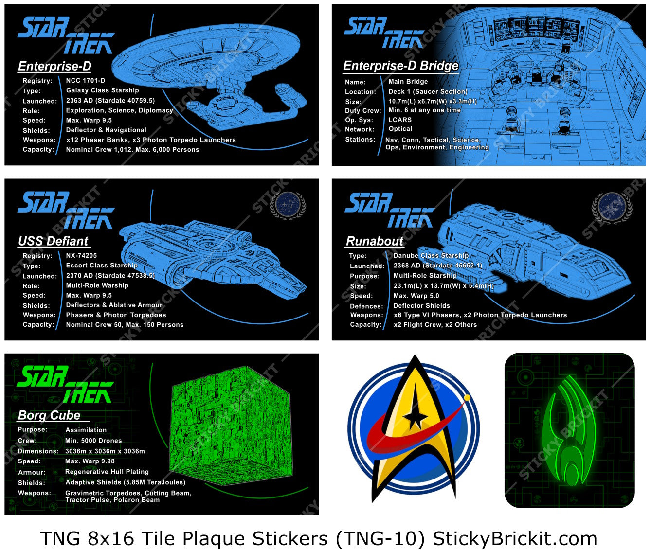 TNG Plaque Stickers (8x16 Tile): Federation & Borg Ships (TNG-10)