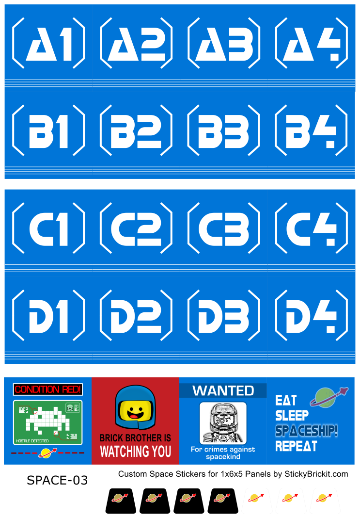 Spaz Sticker Classic Space: Stickers For 1x6x5 Panel Parts (SPACE-03) – StickyBrickit